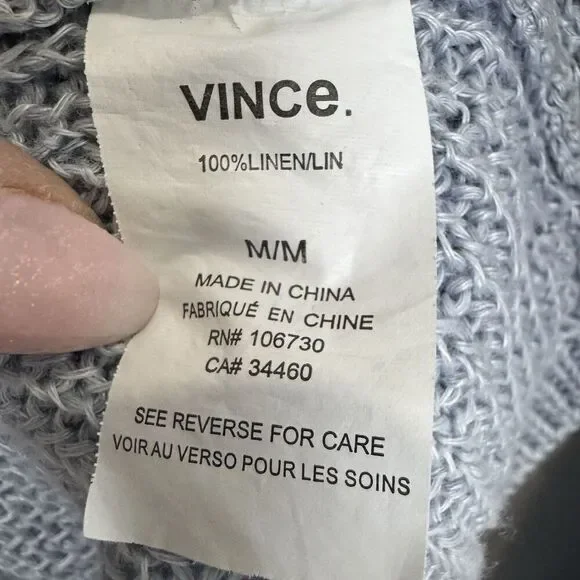 Vince Womens V Neck Open Knit Linen Sweater Size M Light Blue Old Money Beachy - Picture 4 of 6